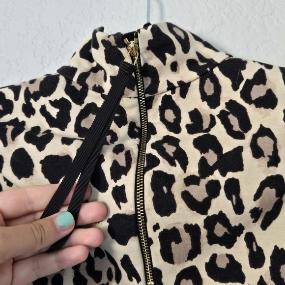 KATE SPADE 0 Leopard Print Mock Neck Long Sleeve Top Zip Closure Animal Print - Picture 3 of 8
